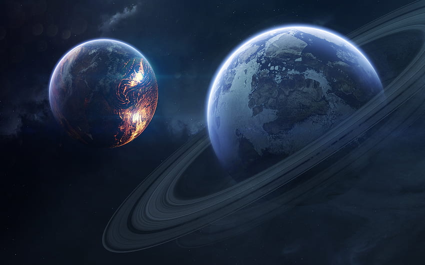 土星、宇宙、環の惑星 高画質の壁紙