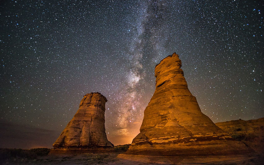 Desert Stars Galaxy Milky Way Rock Stone Night HD wallpaper