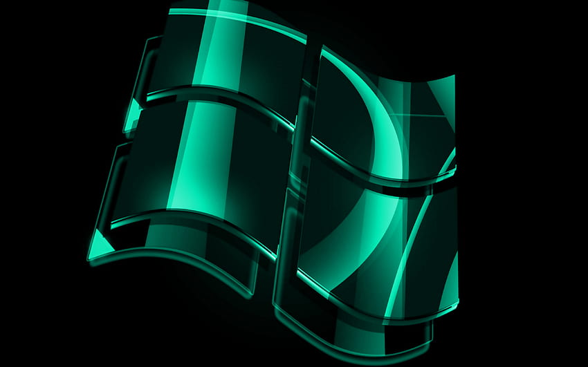 Windows turquoise logo, turquoise backgrounds, OS, Windows glass logo, artwork, Windows 3D logo, Windows HD wallpaper