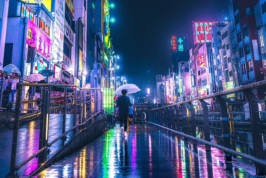 Osaka under the rain []:, Neon Rain HD wallpaper