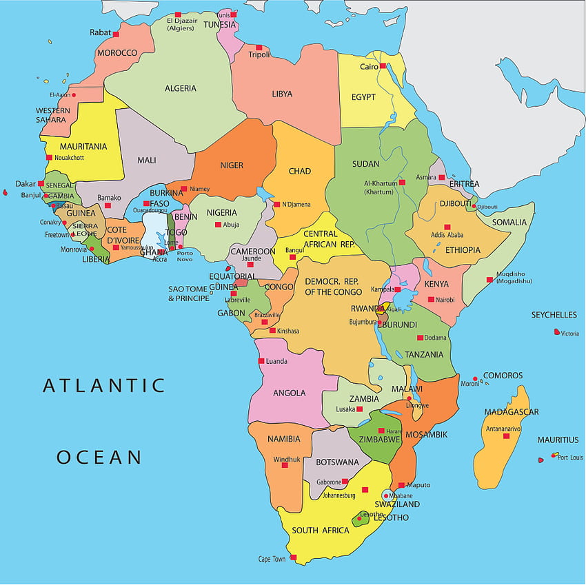África mapeia países e capitais, continente africano papel de parede HD