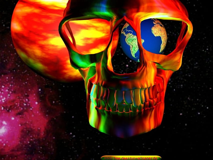 3d_skull, pink, oqua, planet, green, skull, orano HD wallpaper