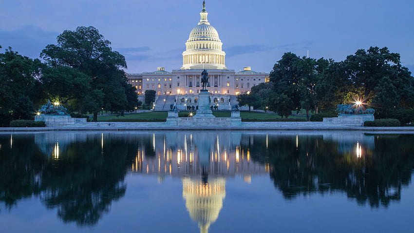 백악관은 워싱턴 연못에 반영됩니다. 미국 HD 월페이퍼