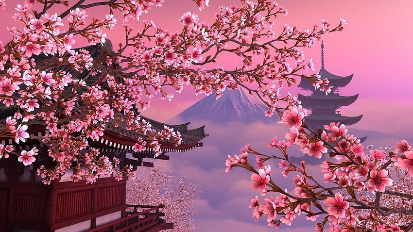 Flor de cerezo púrpura, estética japonesa fondo de pantalla