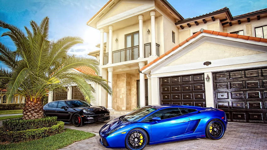Blue Lamborghini Mansion Car - Big House And Car - , 1920X1080 Mansion ...