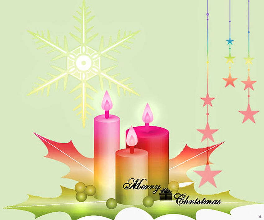 Candele natalizie, candele, fiocco di neve, agrifoglio, natale Sfondo HD