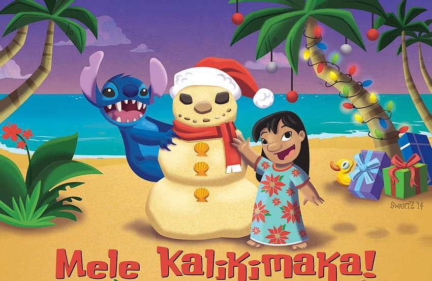 Коледа с Лило и Стич. Хавайска Коледа, Хавайска Коледа, Весела малка Коледа, Меле Каликимака HD тапет