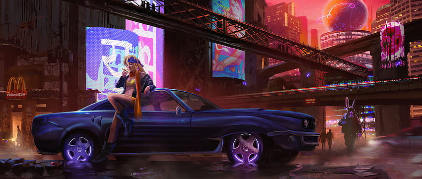 Cyber City Girl With Car, Artist HD wallpaper Cyber City Girl With Car, Artist HD wallpaper