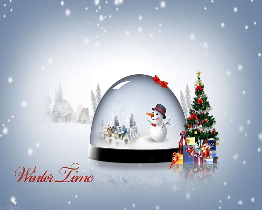 Snow Globe 2, manusia salju, salju, natal, pohon Wallpaper HD