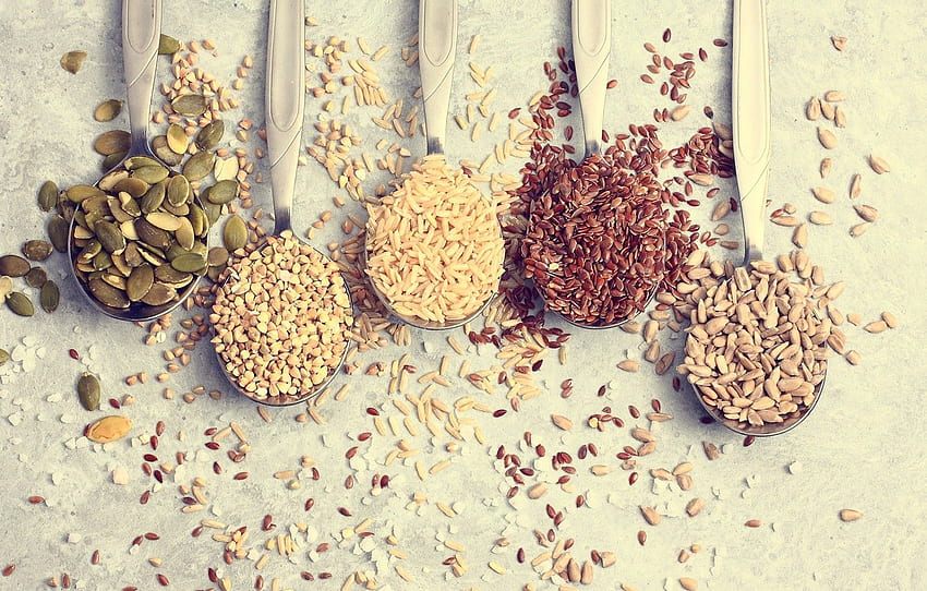 calabaza, figura, cereales, semillas, girasol, cuchara, Krupa fondo de pantalla