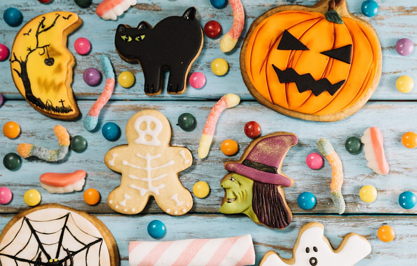 cat, holiday, spider, cookies, skeleton, pumpkin, Halloween for , section еда HD wallpaper