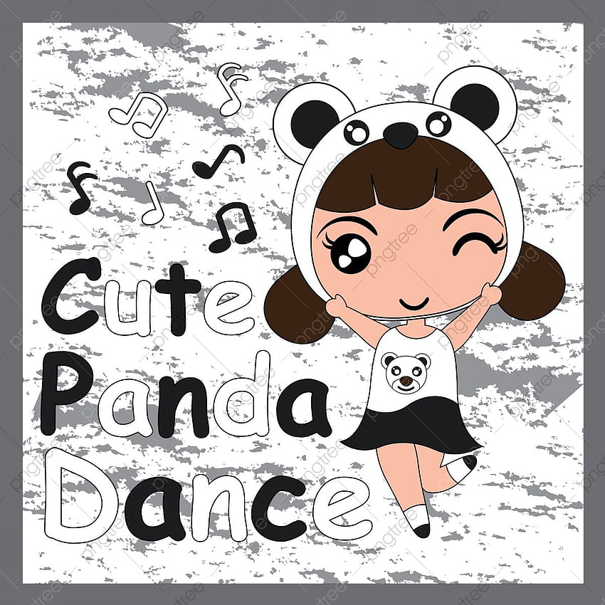 Niedliches Panda-Mädchen und Musiknoten-Karikaturillustration für Mädchen-T-Shirt-Hintergrund und Hintergrund, Baby, niedlich, Illustration PNG und Vektor mit transparentem Hintergrund für HD-Handy-Hintergrundbild