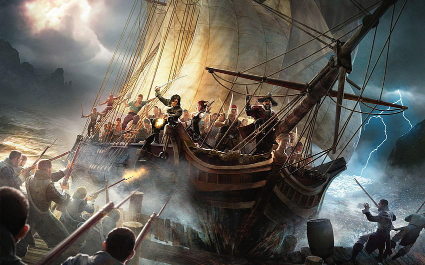 Pirate Ship Background, Pirate Battle HD wallpaper