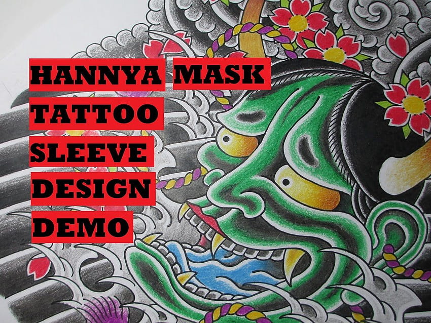 Emerald Hannya Mask- Tattoo Design Coloured Pencil demo HD wallpaper