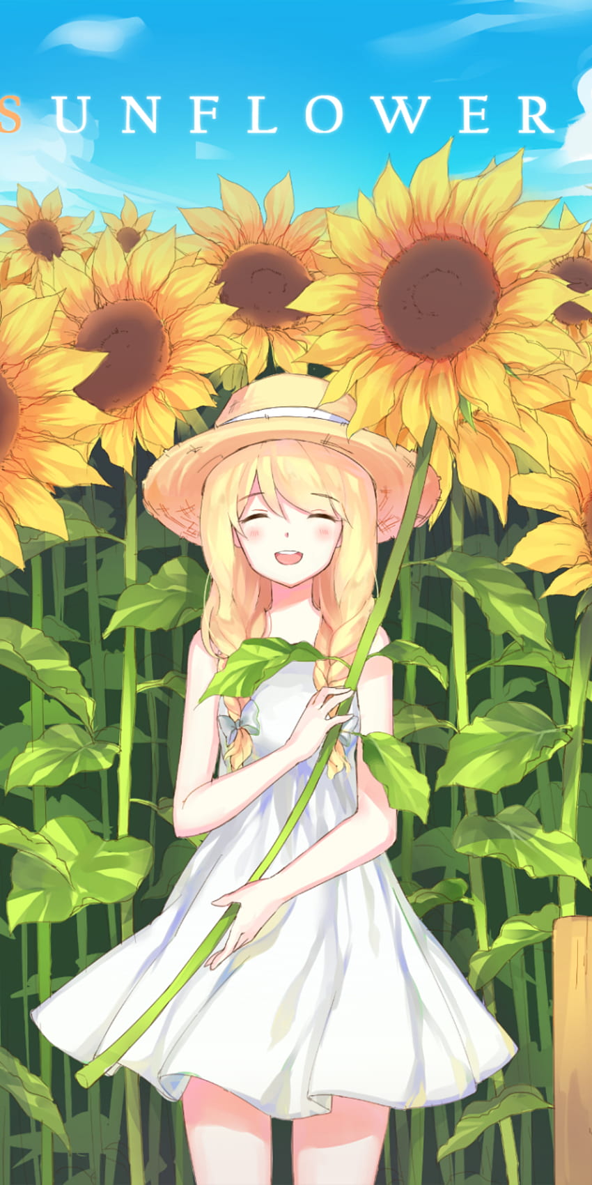 cute anime girl in sunflower field