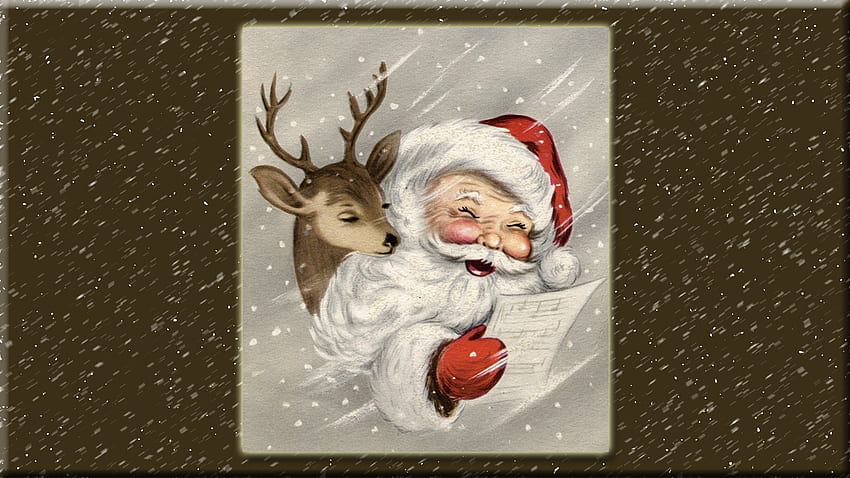 Vintage Santa, Santa Claus, Old Time Santa, Santa, Christmas, Snow, Reindeer HD wallpaper