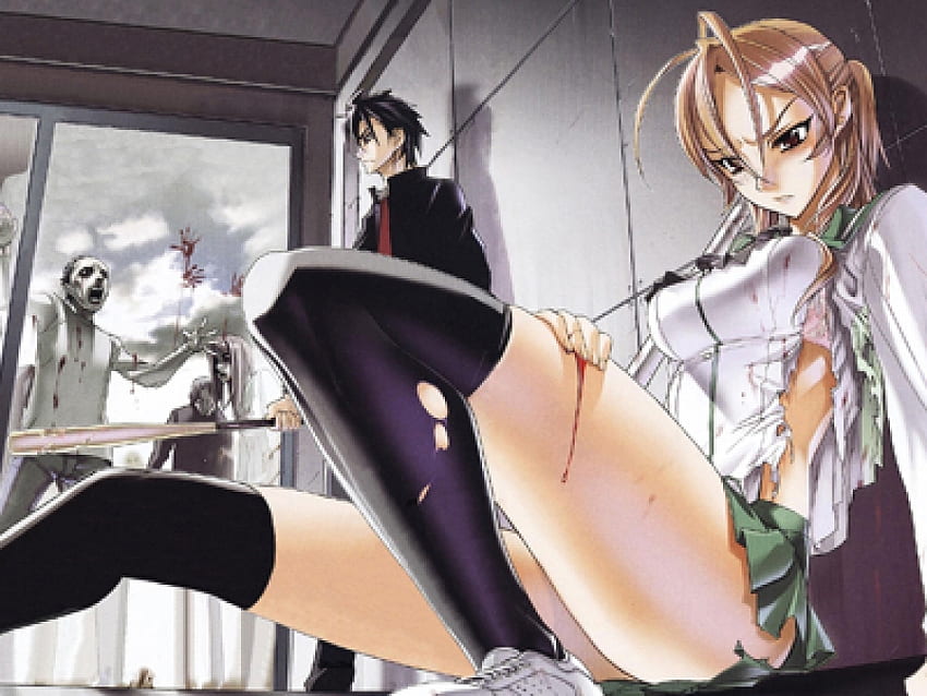 under attack, zombies, anime, takashi, blood, rie, hotd HD wallpaper
