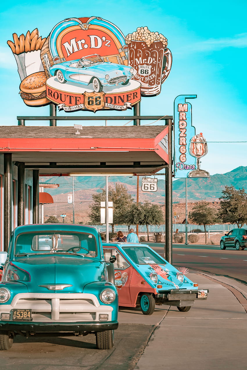 Década de 1950, restaurante retro fondo de pantalla del teléfono
