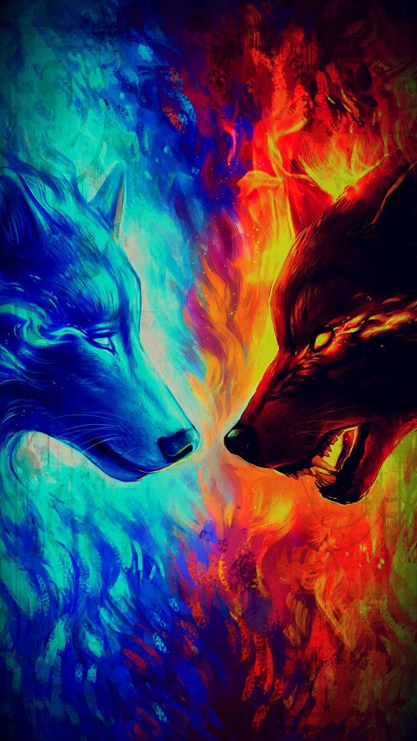 water vs fire wolf HD phone wallpaper