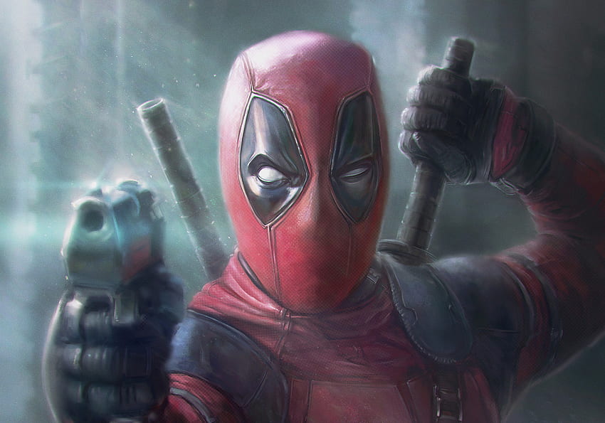 Deadpool, pointing gun, artwork HD wallpaper