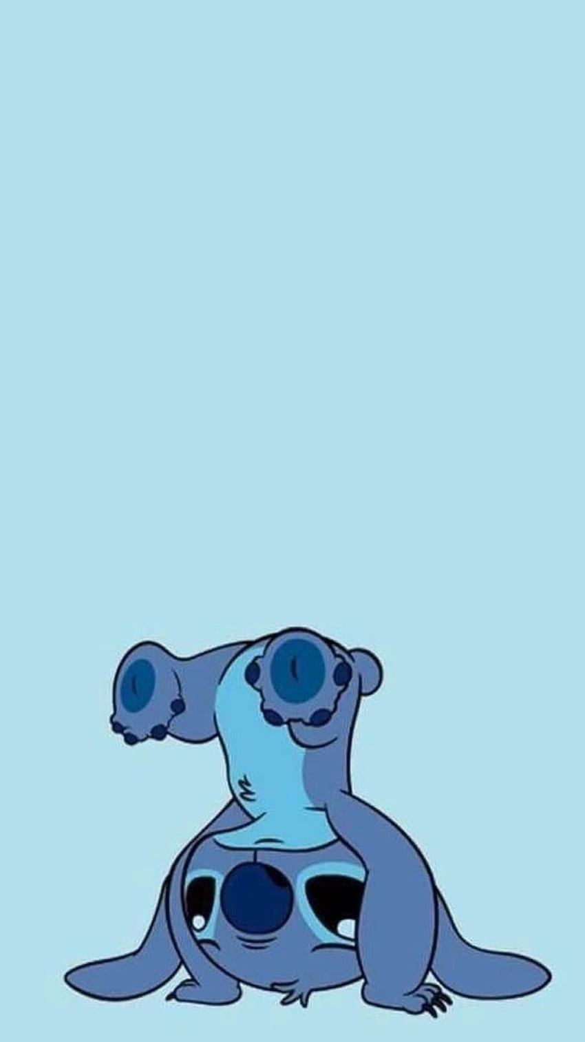 Blue Background Cute Phone Background Stitch Upside Down. Iphone Cute, Funny , Cartoon Iphone HD phone wallpaper