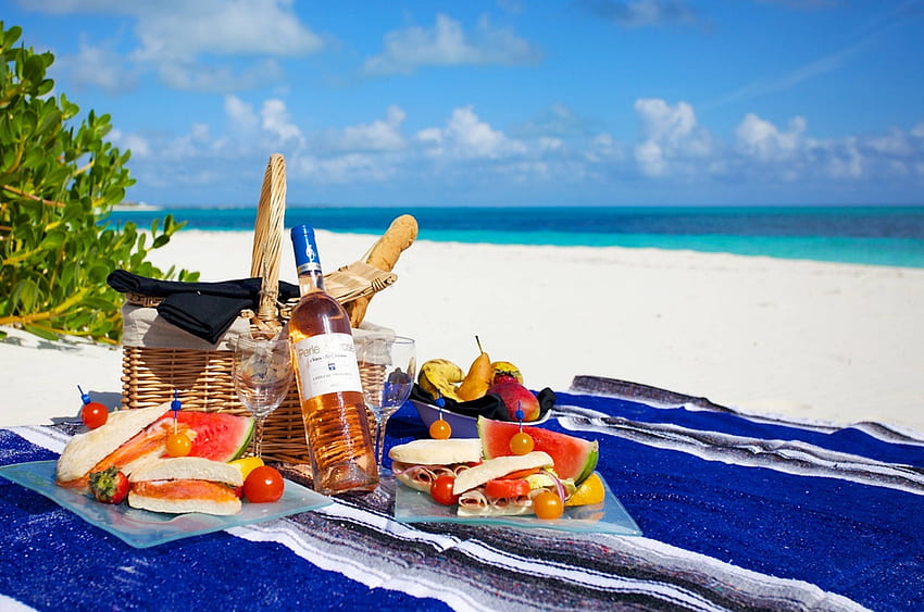 Pique-nique sur la plage, île, sable, tropical, dîner, tahiti, plage, manger, îles, océan, pique-nique, mer, exotique, paradis, nourriture, dîner, déjeuner, bora bora, polynésie Fond d'écran HD