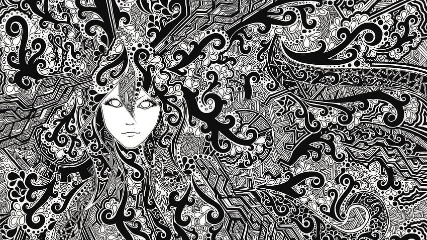 Face Psychedelic Black & White PC and Mac, Black and White Doodle HD wallpaper
