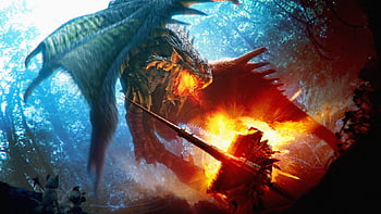 : painting, Monster Hunter, mural, Lagiacrus, Barioth, Rathalos ...