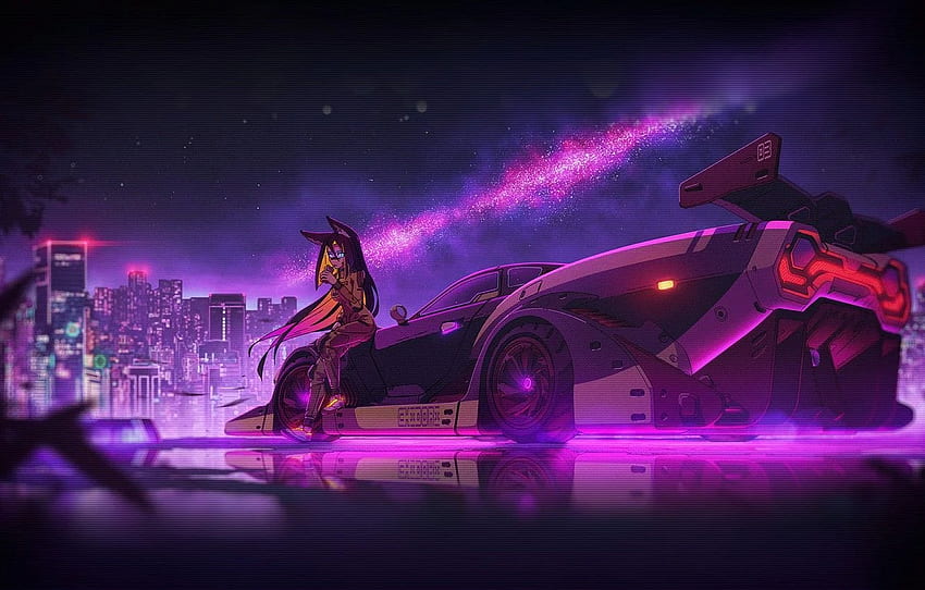 Auto, Night, Music, The city, Machine, Neon, Illustration, Cyberpunk, Synth, Retrowave, Synthwave, New Retro Wave, Futuresynth, Sintav, Retrouve, Transport & Vehicles for , section арт - HD wallpaper