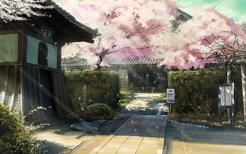 アニメ棟、日本家屋、桜 高画質の壁紙