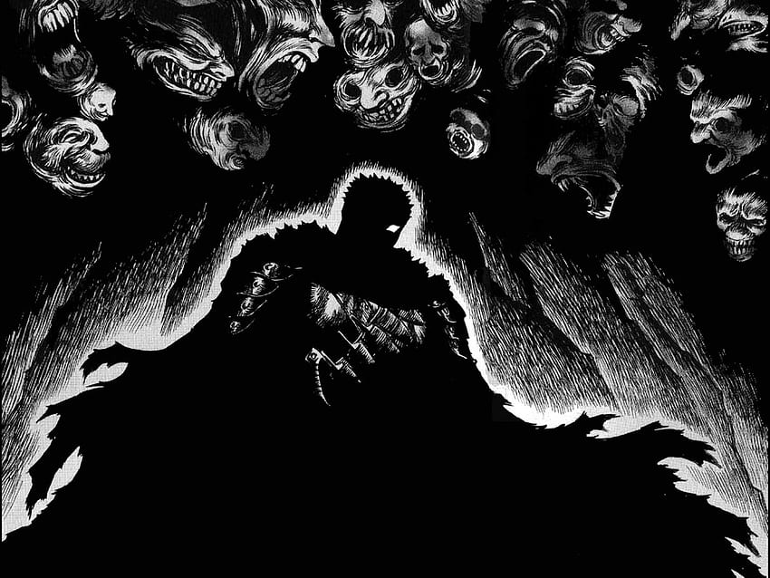 Berserker, Eingeweide, Kentaro Miura, Monochrom • Für Sie, Berserker-Minimalist HD-Hintergrundbild
