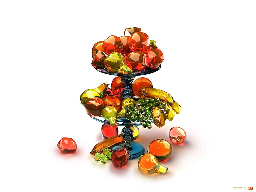Buah-buahan, 3D, Vas, Dudukan, Ragam, Keanekaragaman Wallpaper HD