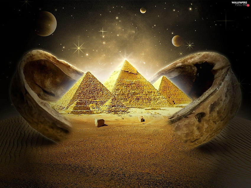 ピラミッド、夜、エジプト - フル: 高画質の壁紙