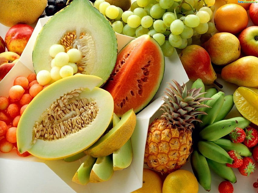 Melon, Food, Apples, Grapes, Watermelon, Pineapple HD wallpaper