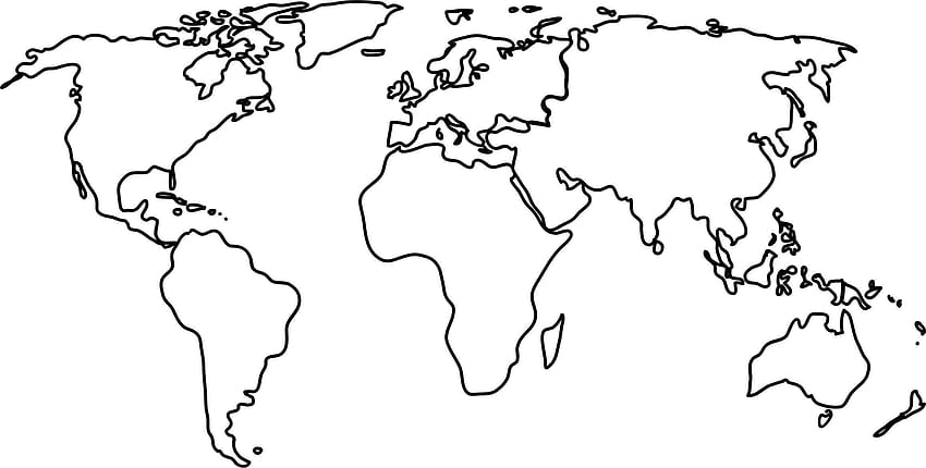 world map countries labeled black and white