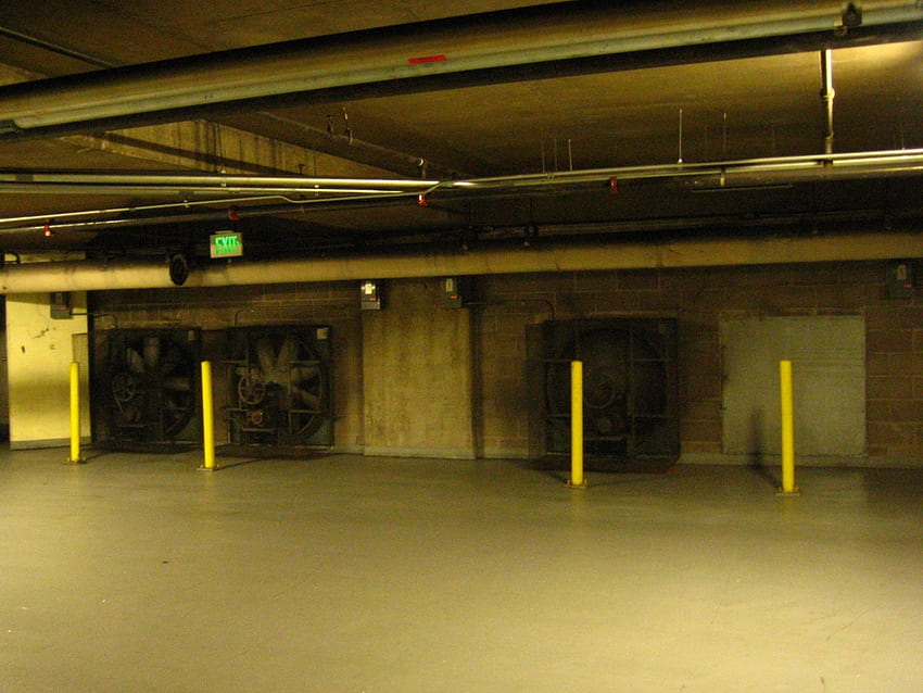 garaje de estacionamiento, ventiladores de escape, garaje, ventiladores, edificio fondo de pantalla