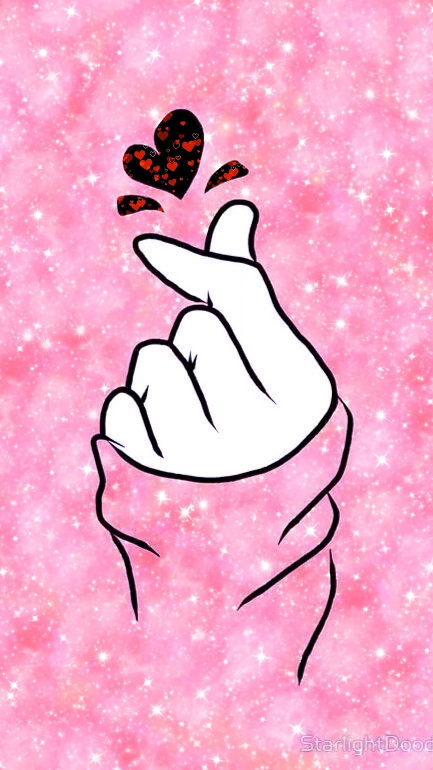 指のハート, ピンク, 背景 HD電話の壁紙