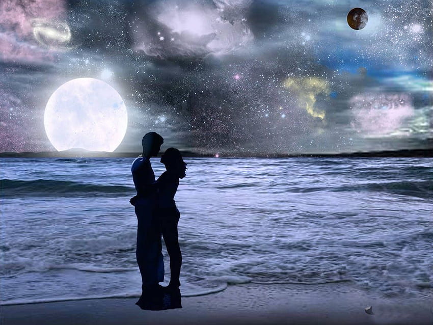 Romance de Praia. Casal Romântico Amor Na Praia. Noite de Blackmore, Beijo de amor, Feitiço de amor de lua cheia, Casais de amor na praia papel de parede HD