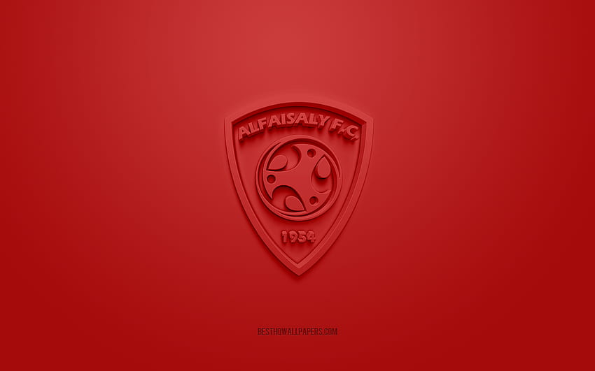 Al Faisaly FC, творческо 3D лого, червен фон, SPL, футболен клуб на Саудитска Арабия, Саудитска професионална лига, Harmah City, Саудитска Арабия, 3d изкуство, футбол, Al Faisaly FC 3d лого HD тапет