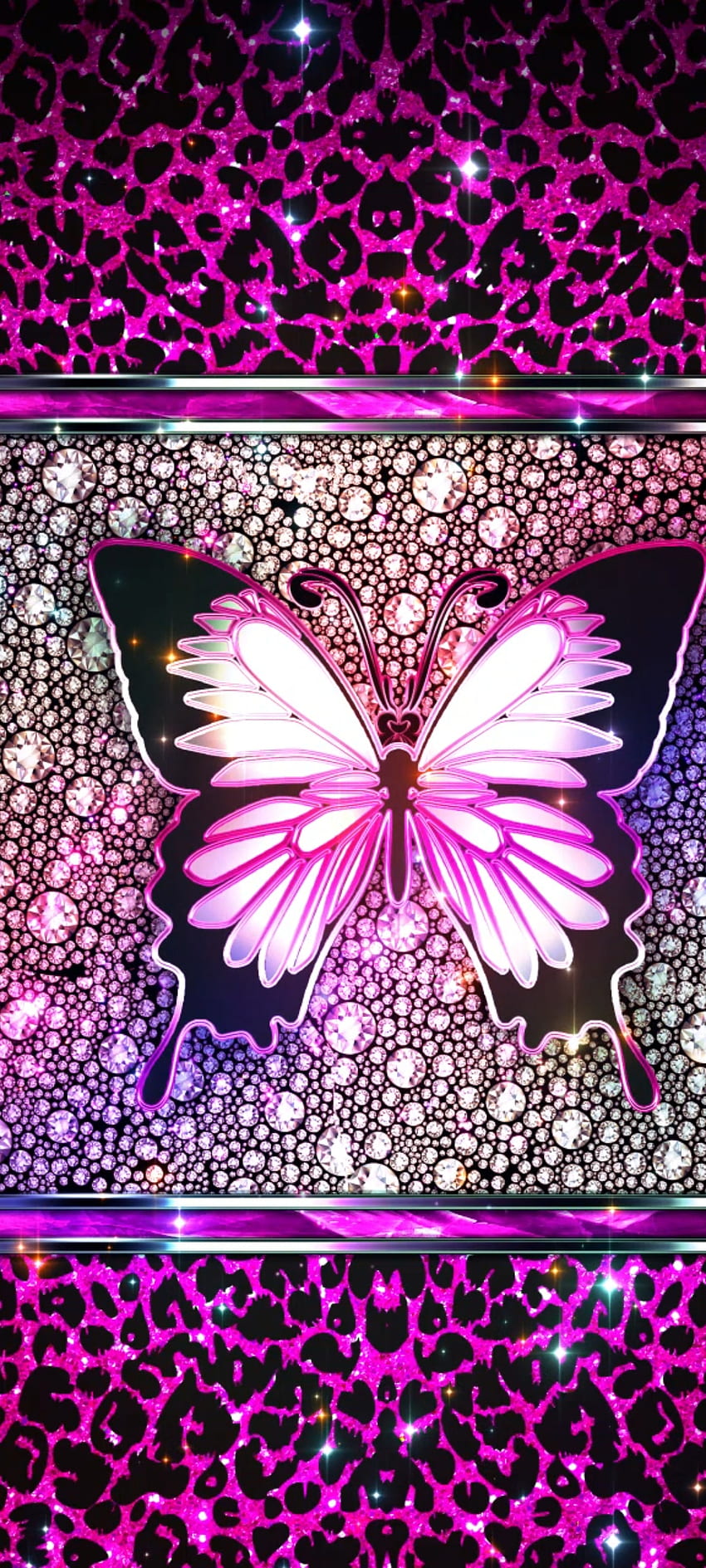 PinkLeopardButterfly, красива, молци и пеперуди, розово, бижута, лукс, диамант HD тапет за телефон