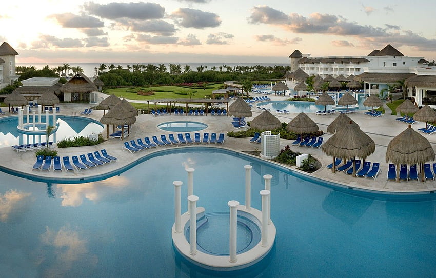 Strand, Pool, das Hotel, Sonnenliegen, Mexiko, Riviera Maya, Cancun für , Abschnitt Ð¿ÐµÐ¹Ð·Ð°Ð¶Ð¸ HD-Hintergrundbild
