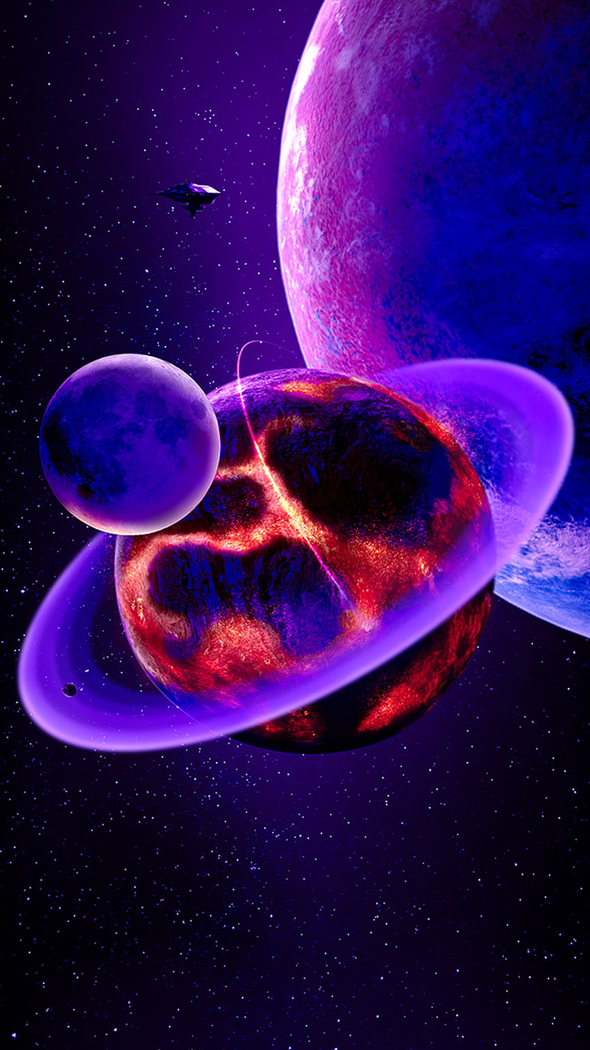 purple planet, moon, sf, world, star, violet, stars, univers, space HD phone wallpaper