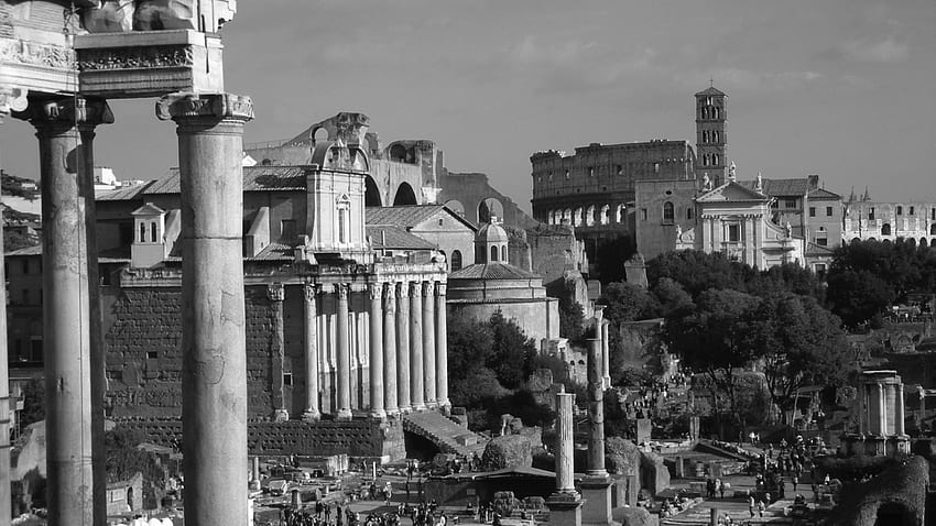 italia, roma, rovine, colosseo, antico, bianco nero completo Sfondo HD