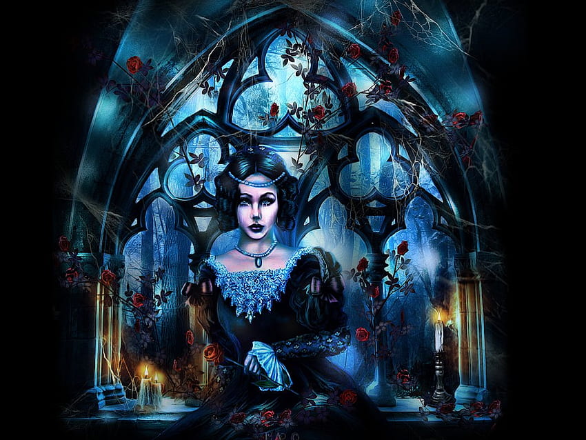 elizabeta, eeerie, dracual, haunted, fantasy, dark art, candles, gothic , gothic girl HD wallpaper