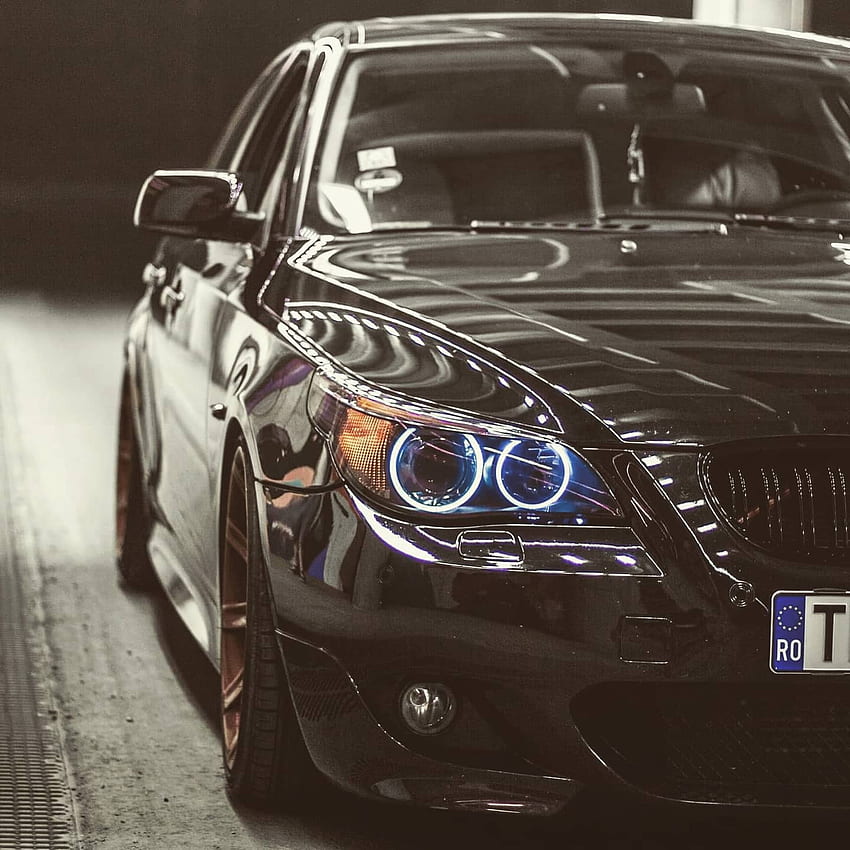 BMW E60, black car, car, angel eyes HD phone wallpaper