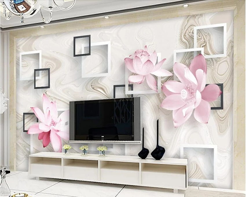 Papel de parede Modern aesthetic box lotus 3D , living room sofa TV backdrop bathroom bedroom wall papers home decor. HD wallpaper
