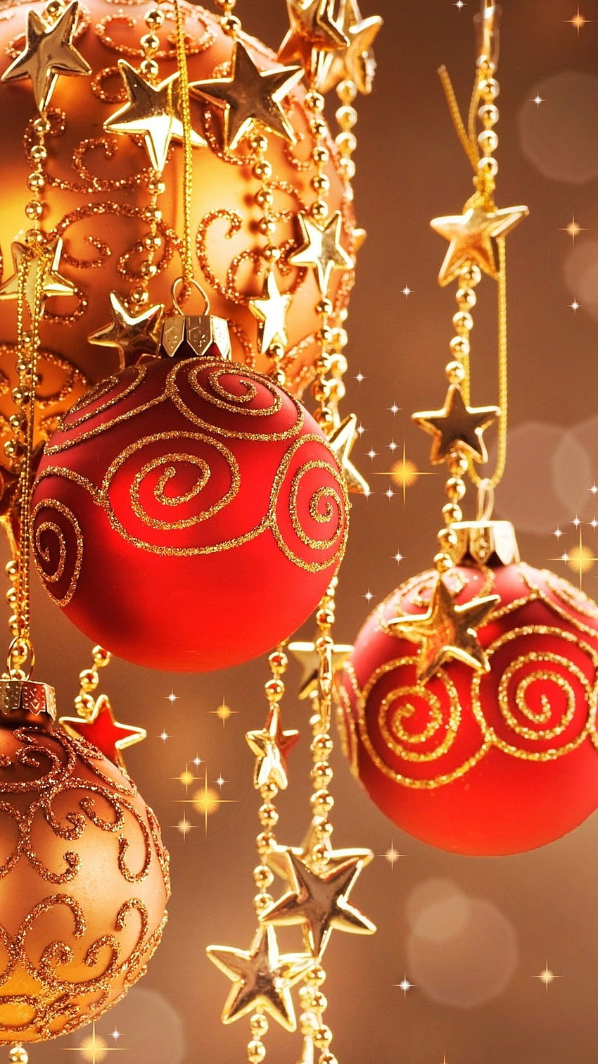 Warme Weihnachtsdekoration, rote dekorative Kugeln IPhone 8 7 6 6S Plus, Hintergrund HD-Handy-Hintergrundbild