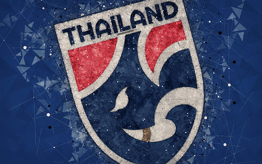 Thailand national football team, , geometric art, logo, blue abstract background, Asian Football Confederation, Asia, emblem, Thailand, football, AFC, grunge style, creative art for with resolution . High Quality HD wallpaper