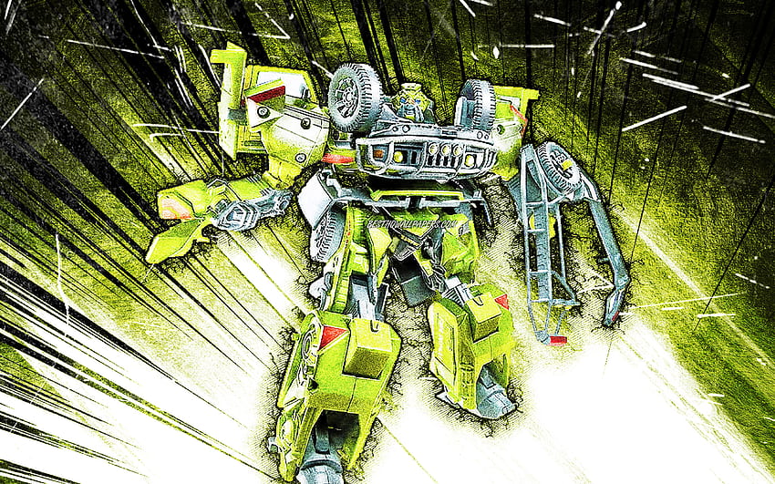Desert Tracker Ratchet, grunge art, Transformers, Autobot, green abstract rays, Desert Tracker Ratchet Transformer, Desert Tracker Ratchet , Hummer Transformer HD wallpaper