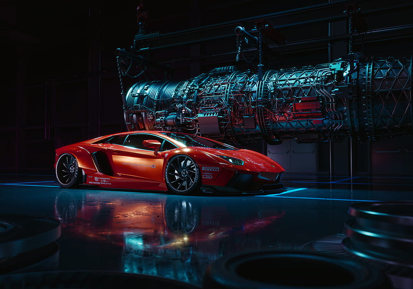 Lamborghini Aventador, merah, mobil sport, seni Wallpaper HD